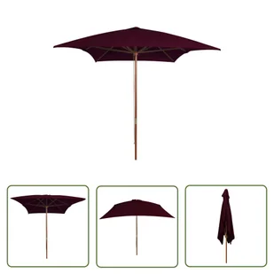The Living Store Parasol ogrodowy na drewnianym słupku - bordowy - 200x300 cm - Parasol Ogrodowy - Parasole ogrodowe - miniaturka - grafika 1