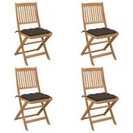Fotele i krzesła ogrodowe - vidaXL Składane krzesła ogrodowe z poduszkami, 4 szt., drewno akacjowe - miniaturka - grafika 1