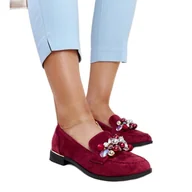 Mokasyny damskie - Bordowe mokasyny z ozdobami Dahera czerwone - ButyModne - miniaturka - grafika 1