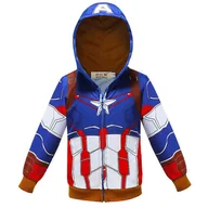 Bluzy dla chłopców - Chłopięca bluza na wiosnę i jesień Kurtka Dziecięca bluza z kapturem Cartoon Zipper Cienka C0021 Niebieski Kapitan Ameryka 130cm - miniaturka - grafika 1