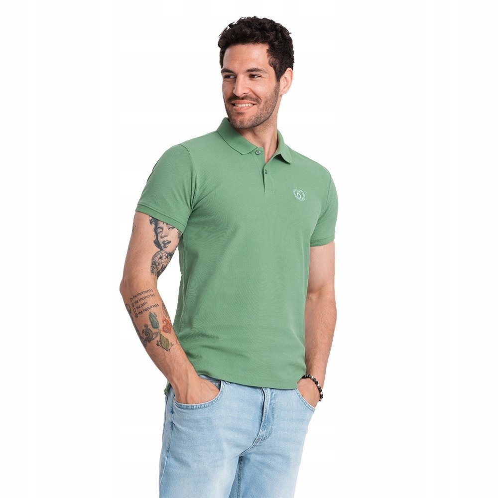 Koszulka męska polo BASIC 100% bawełna zielona V11 OM-POBS-0100 L