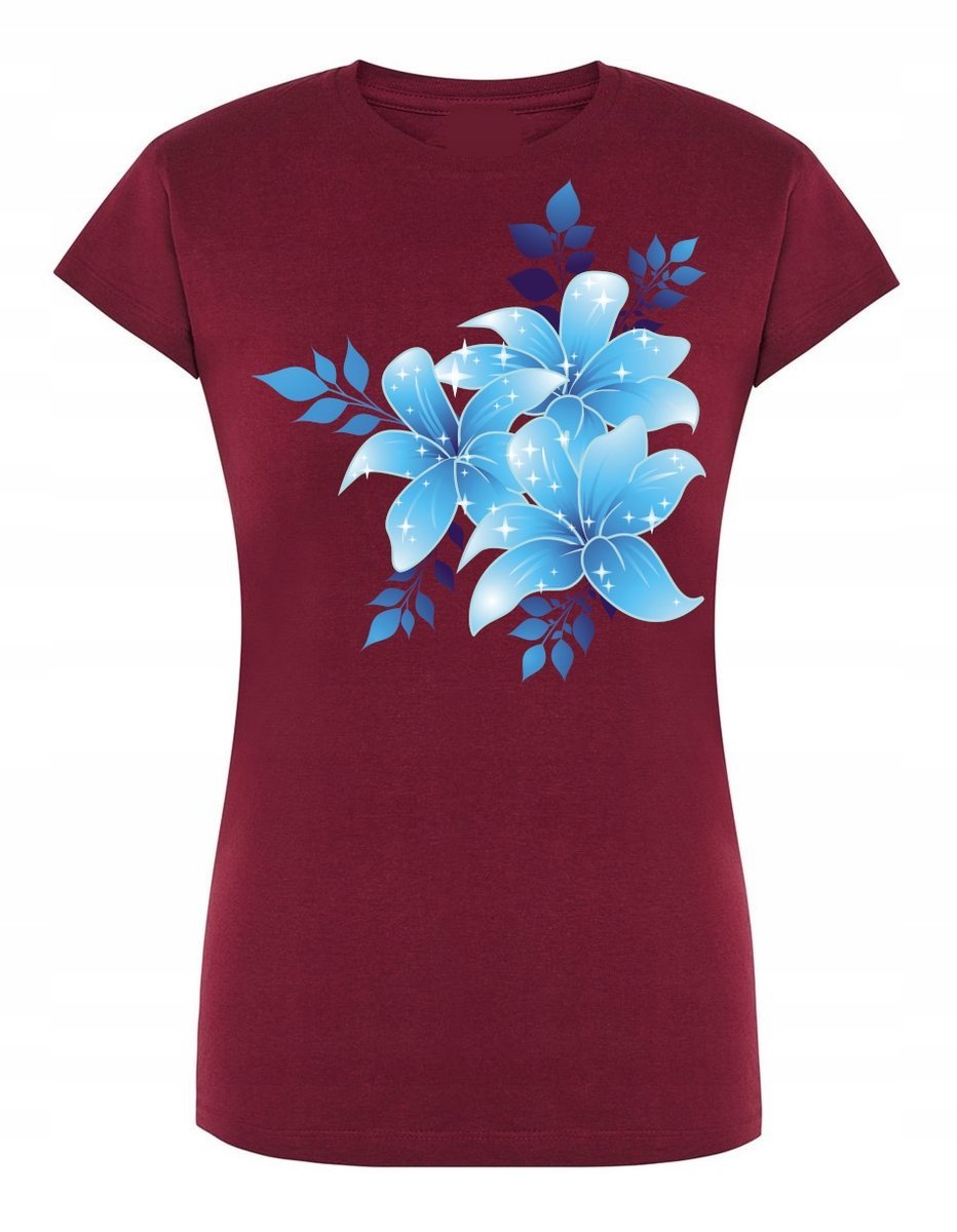 T-Shirt nadruk niebieski KWIATY KWIATKI rozm.S