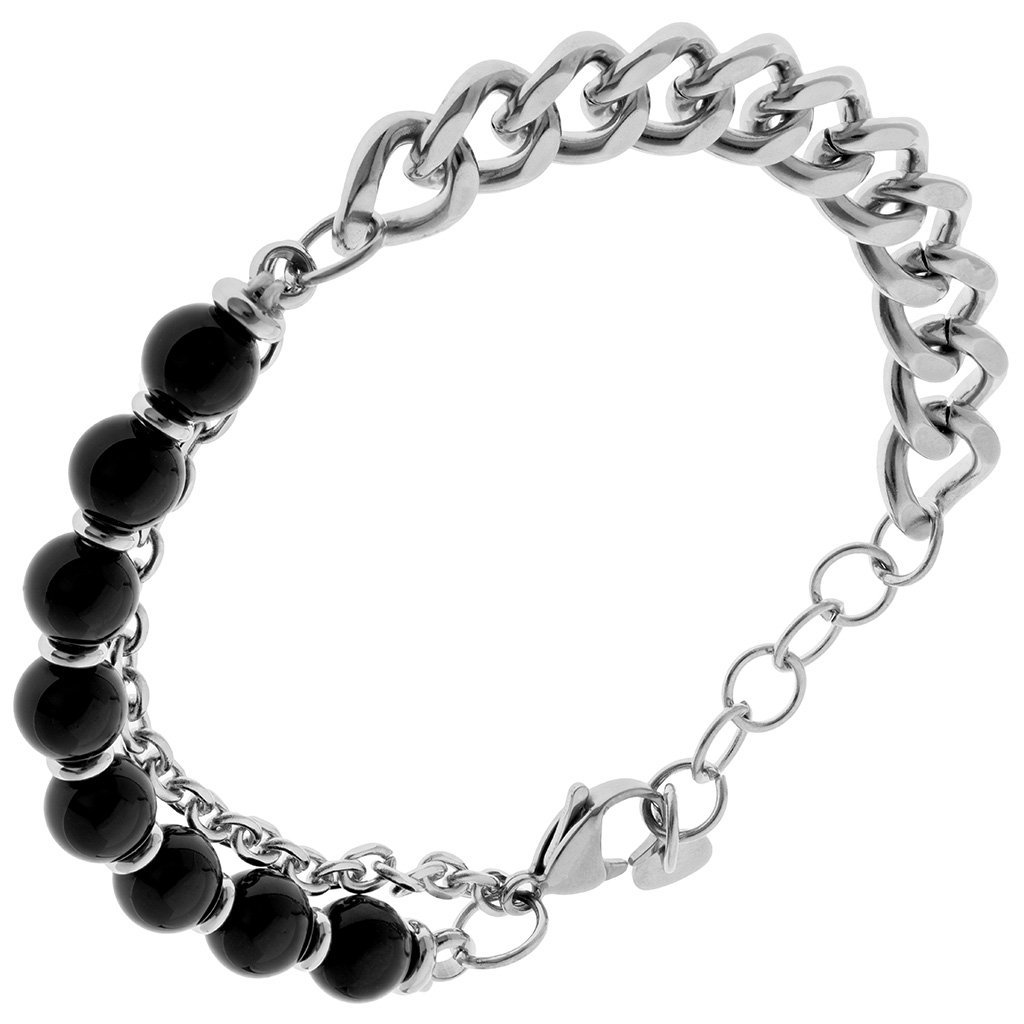 Bransoletka męska koraliki ONYKS pancerka STAL