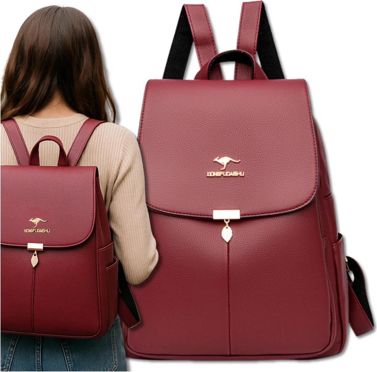 EDIBAZZAR Plecak damski czerwony elegancka sztuczna skóra miejska