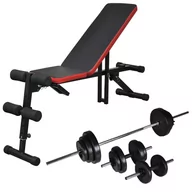 Ławki treningowe - vidaXL Regulowana ławka do brzuszków ze sztangą i hantlami 30,5 kg 275352 - miniaturka - grafika 1