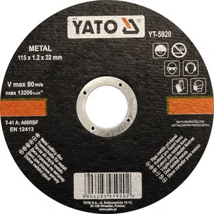 Yato tarcza tnąca metalu 115x1,2x22mm YT-5920 - Tarcze do pił - miniaturka - grafika 1