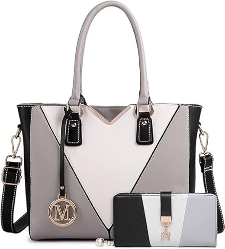 Miss Lulu Elegancka damska torba z uchwytem na górze, luksusowa, minimalistyczna, modna torba crossbody z blokowaniem kolorów, wszechstronna, do użytku biznesowego i na co dzień, Szary - zestaw 2