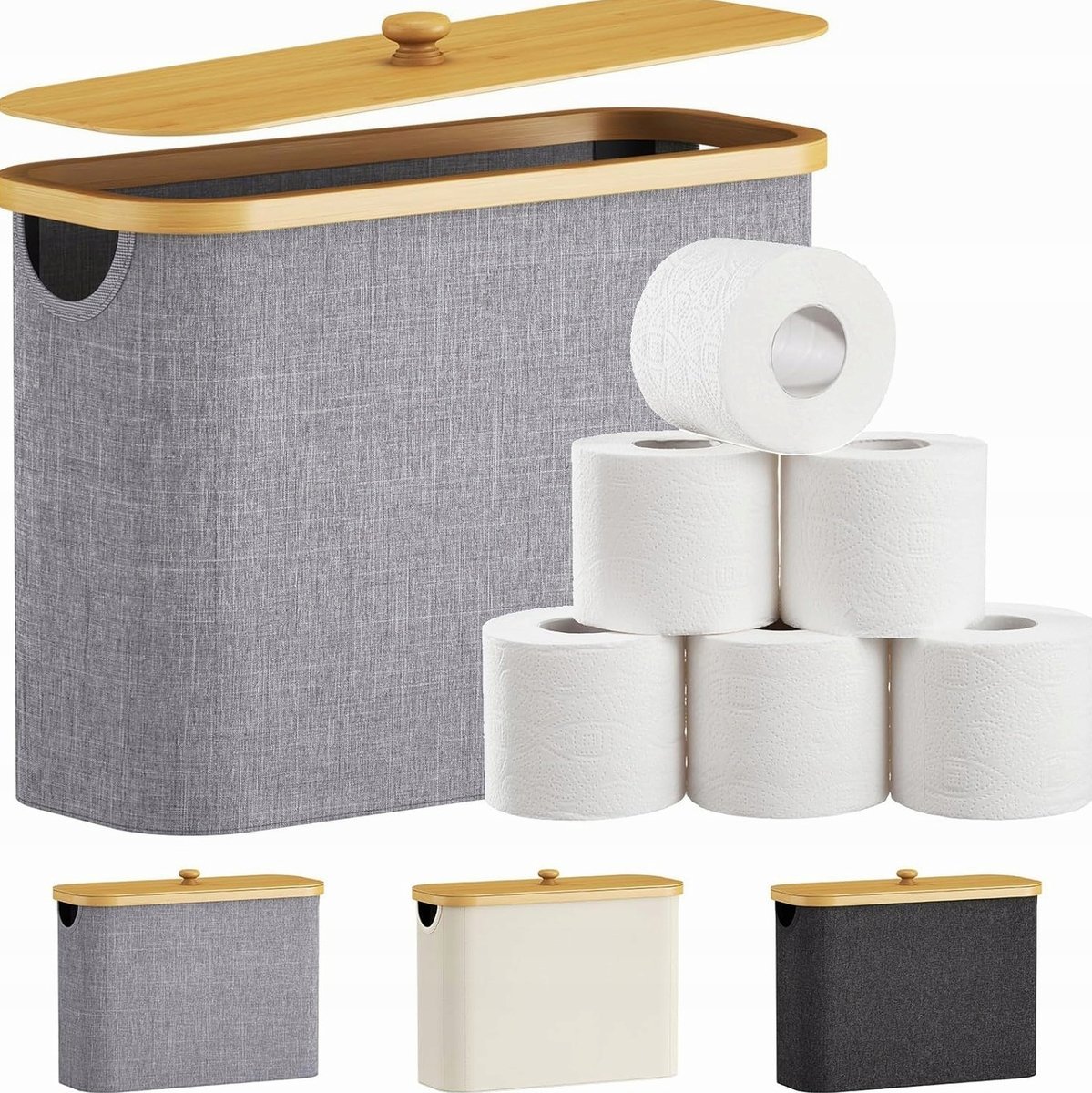 KOSZ NA PAPIER TOALETOWY BAMBUSOWY ORGANIZER POJEMNIK POKRYWKA POJEMNY