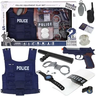 Zestaw Strój Policyjny Policjant Pistolet Kajdanki Kamizelka - Zabawy w naśladowanie dorosłych - miniaturka - grafika 1