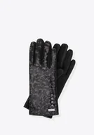 Rękawiczki - Damskie rękawiczki w subtelny wzór panterki czarne - miniaturka - grafika 1