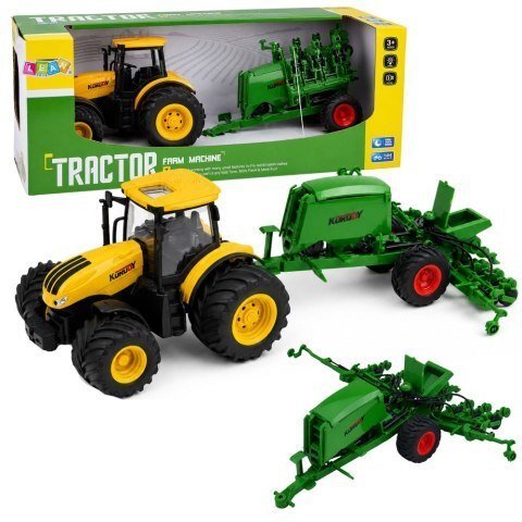 LeanToys Traktor Rolniczy z Siewnikiem i Agregatem Światła Dźwięki Żółty 1:24
