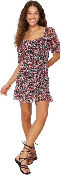 TRENDYOL SUKIENKA MINI W KWIATY Z BUFIASTYMI RĘKAWAMI 34 5AA