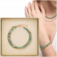 Bransoletki - Bransoletka pozłacana z naturalnymi kamieniami turkus afrykański i amazonit Mys - miniaturka - grafika 1