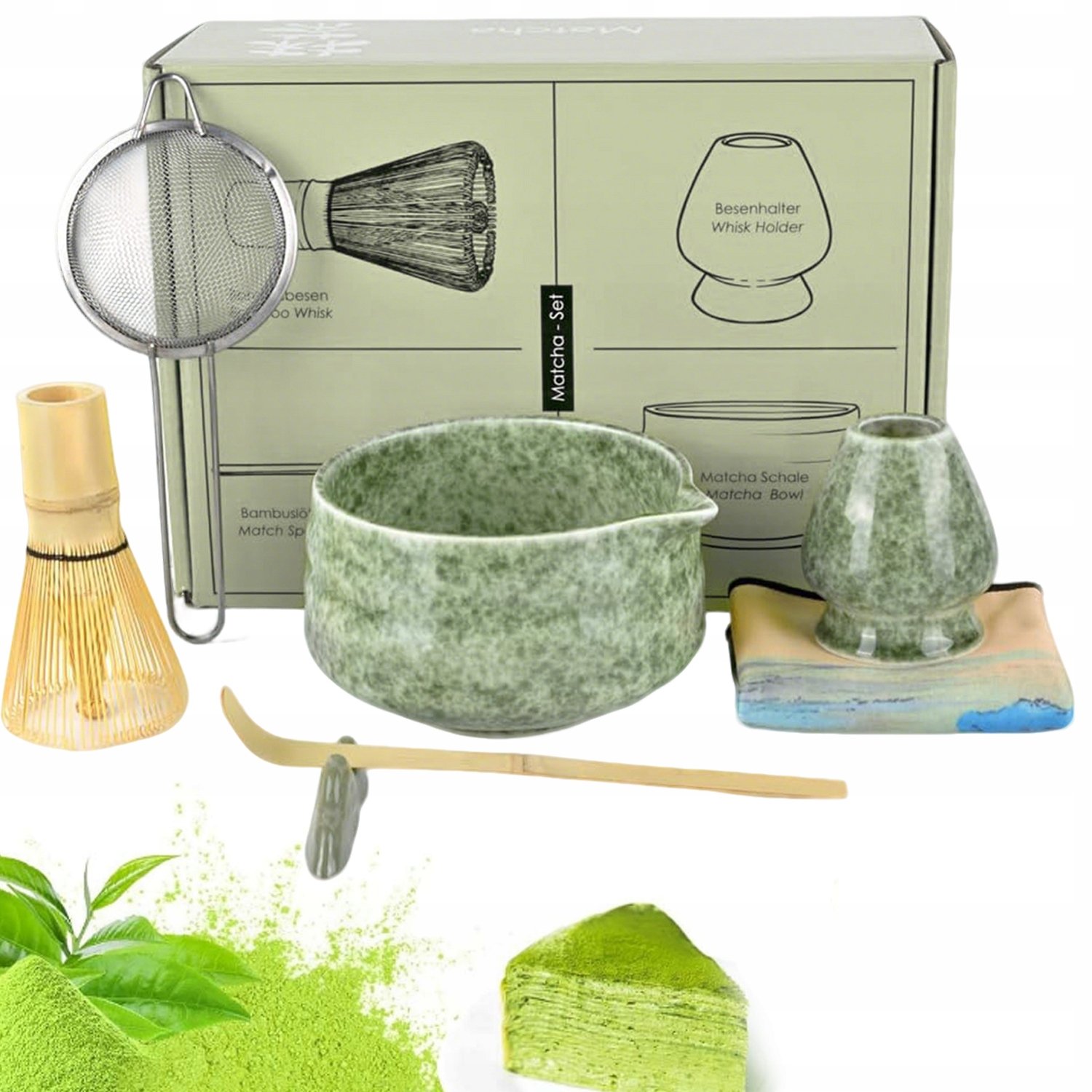 Zestaw Prezentowy Do Herbaty Matcha Czarka Miotełka Podstawka Łyżeczka 7EL