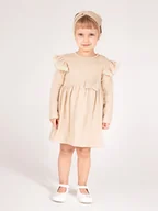 Body dla niemowląt - Dziewczęce sukienko-body długi rękaw beżowe Nickol,r.68 - miniaturka - grafika 1