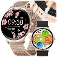 Smartwatch - Zegarek Damski Smartwatch Złoty Rozmowy Menu Pl Elegancki Puls + 3 Paski - miniaturka - grafika 1