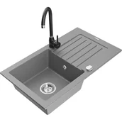 Zlewozmywaki z baterią - Mexen Pablo zlewozmywak granitowy 1-komorowy z ociekaczem i baterią kuchenną Telma, szary - miniaturka - grafika 1