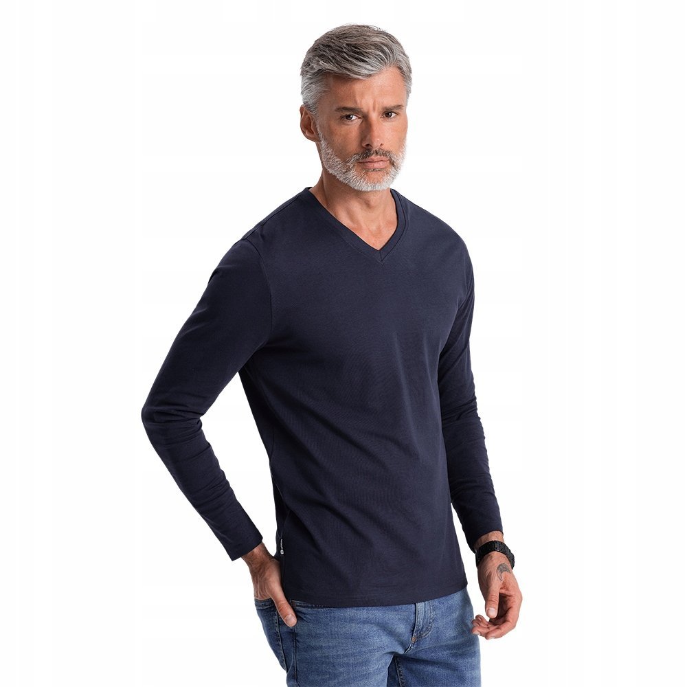 Koszulka męska longsleeve 100% bawełna v-neck granatowy V5 OM-LSBL-0108 XXL