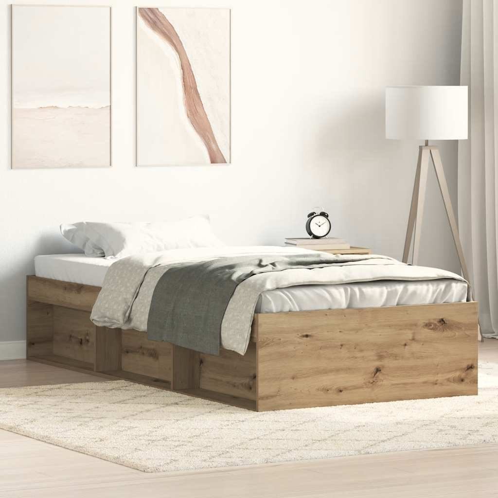 Bed Frame Artisan Oak Engineered Wood, Solid Pinewood Twin
