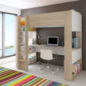Łóżka dla dzieci i młodzieży - Łóżko antresola z biurkiem i półkami – 90 × 200 cm - Kolor: Dębowy - NOAH II - miniaturka - grafika 1