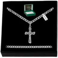 Biżuteria dla dzieci - SREBRNY ŁAŃCUSZEK PANCERKA + KRZYŻYK 925 PREZENT NA KOMUNIĘ DLA CHŁOPCA - miniaturka - grafika 1