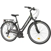 Rowery - Rower trekkingowy INDIANA X-Road 1.0 D21 28 cali damski Czarno-zielony - miniaturka - grafika 1