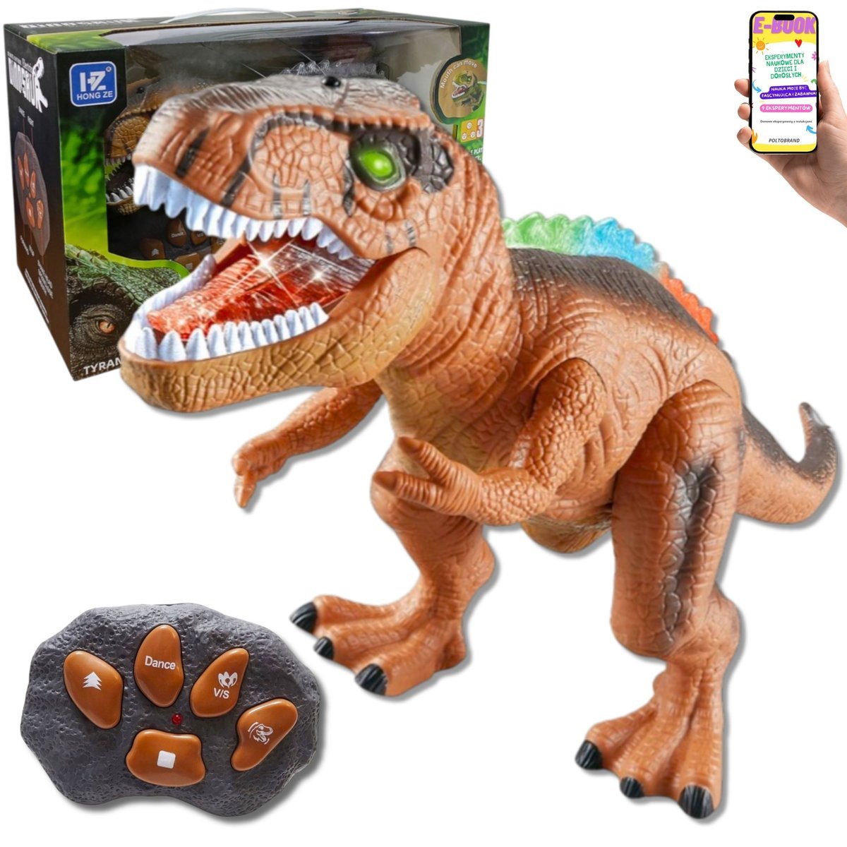 INTERAKTYWNY DINOZAUR ZDALNIE STEROWANY RC DŹWIĘK LED TRYB WALKI I TAŃCA PREZENT DLA DZIECI CHŁOPCÓW + EBOOK