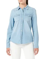 Bluzki damskie - VERO MODA Women's VMMARIA LS Slim Shirt Mix New NOOS bluzka, jasnoniebieski denim/szczegóły: Birch Stitch, M, Light Blue Denim/Szczegóły: ścieg birch, M - miniaturka - grafika 1