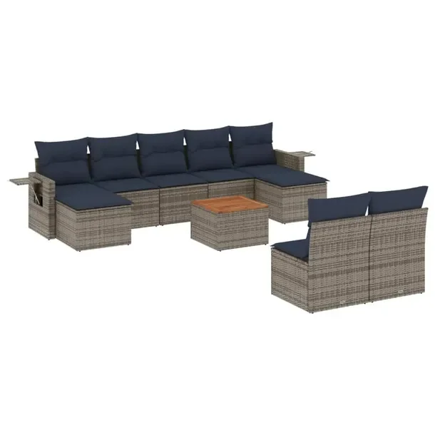 Modułowy zestaw mebli ogrodowych szary rattan PE z poduszkami 55x62x69 cm