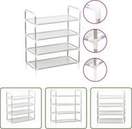 Szafki na buty - The Living Store Stojak na buty z 4 półkami Metal i włóknina Srebrny - miniaturka - grafika 1