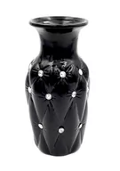 Wazony i flakony - Wazon ceramiczny z kryształkami glamour czarny okrągły pikowany ludwik 24 cm - miniaturka - grafika 1