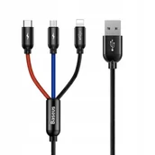 Kable USB - 3w1 Kabel przewód USB-A - micro USB / iPhone Lightning / USB-C 3.5A 0.3m - - miniaturka - grafika 1