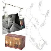 Podzespoły elektroniczne - Lampki LED klamerki klipsy spinacze na zdjęcia 1,5m 10LED ciepły biały na baterie - miniaturka - grafika 1