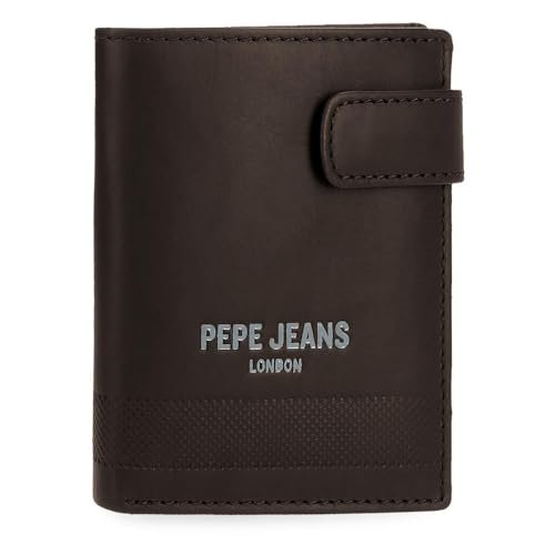 Pepe Jeans Głęboki pionowy portfel zatrzaskowy brązowy 8,5x10,5x1 cm Skóra by Joumma Bags, Brązowy brązowy, Talla única, Pionowy portfel na zatrzask