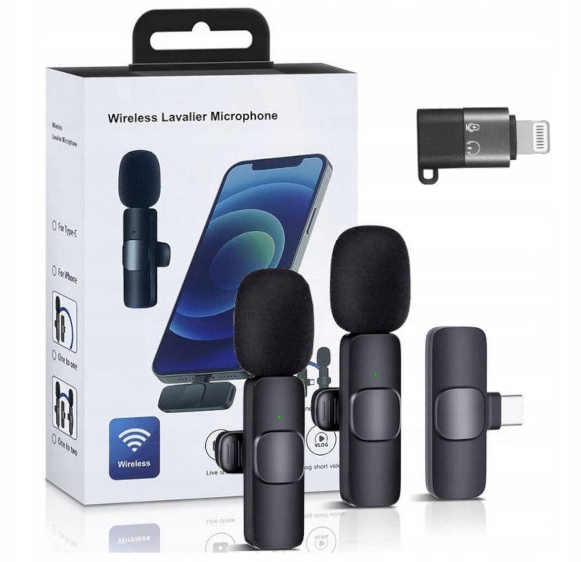 Apple 2x MIKROFON BEZPRZEWODOWY KRAWATOWY / ODBIORNIK USB-C + ADAPTER DO IPHONE