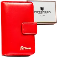 Portfele - Mały portfel damski PETERSON rozbudowany na karty pionowy na zatrzask i suwak elegancki na prezent czerwony - miniaturka - grafika 1