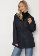 Kurtki damskie - Granatowa Klasyczna Kurtka Parka z Kapturem i Ściągaczem w Pasie Cinelle - miniaturka - grafika 1