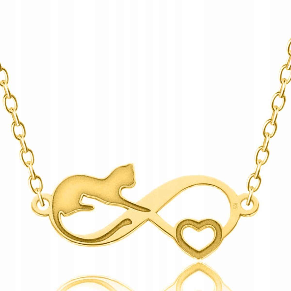 Złoty Naszyjnik Kot Kotek Serce Serduszko z Kotem Kotkiem Cat SREBRO 925