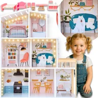 Domki dla lalek - Domek dla lalek drewniany duży oświetlenie LED Happy Kiddo - miniaturka - grafika 1