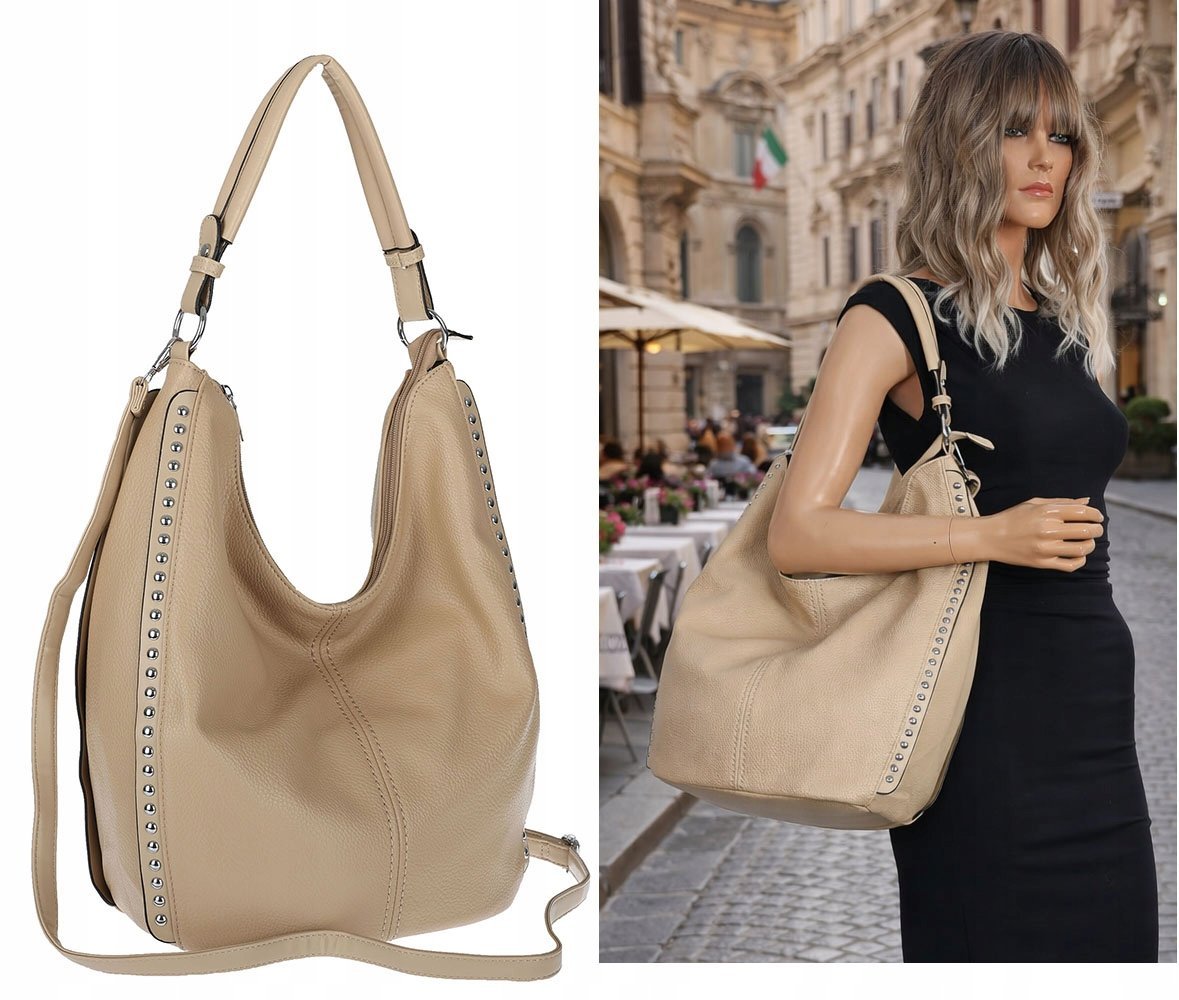 Torebka damska shopper worek listonoszka pojemna na ramię LH2581 Beżowa