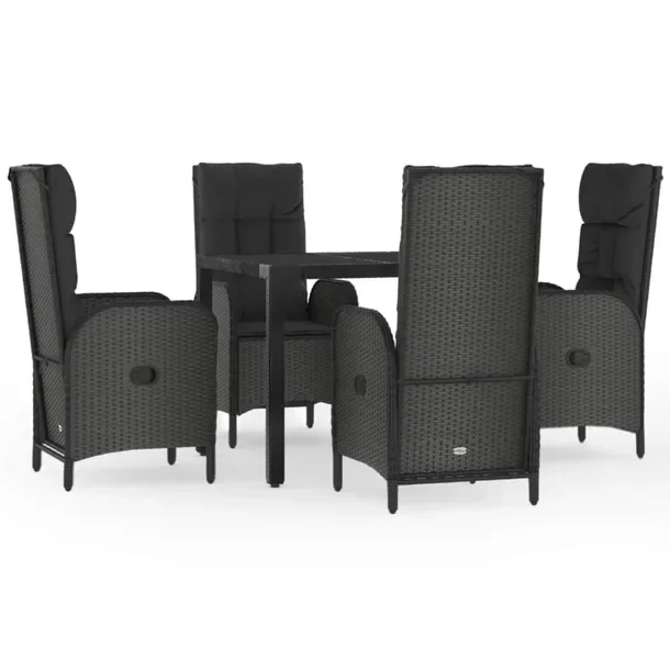 Zestaw mebli ogrodowych rozkładany, rattan PE, czarny