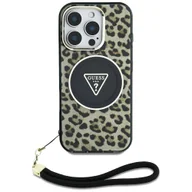 Etui i futerały do telefonów - Etui Guess HC IML Leopard Triangle Cord Strap do iPhone 16 MagSafe brązowy - miniaturka - grafika 1