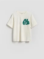 Koszulki dla chłopców - Reserved - Bawełniany t-shirt oversize - złamana biel - miniaturka - grafika 1