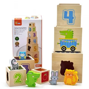 VIGA Drewniana Piramidka Układanka Klocki Sorter Montessori - Sortery dla dzieci - miniaturka - grafika 1
