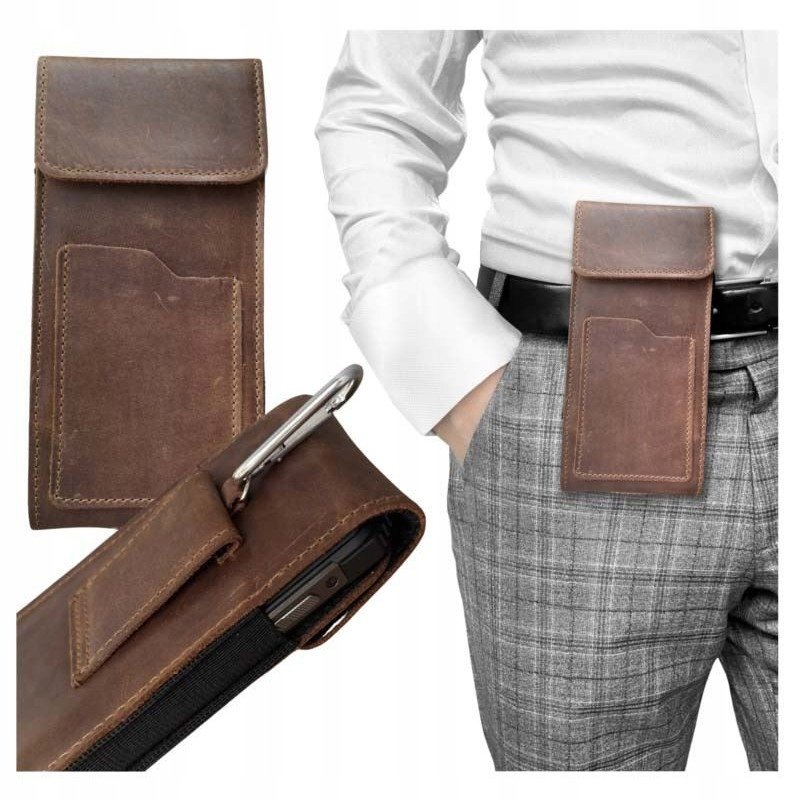 Etui na telefon do Paska Wsuwka Skórzana XXL brązowy Case Pokrowiec Futerał