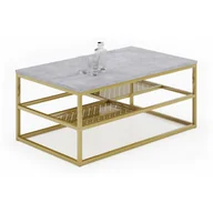 Ławy i stoliki kawowe - Metalowy stolik kawowy z półkami beton + złoty F8-W98 - miniaturka - grafika 1