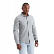 Koszule męskie - Koszula męska bawełniania szara casual slim fit Ombre OM-SHCS-0177 V5 XXL - miniaturka - grafika 1