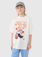 Koszulki dla chłopców - 4F T-shirt oversize z nadrukiem chłopięcy - biały 128 (7-8 lat) - miniaturka - grafika 1