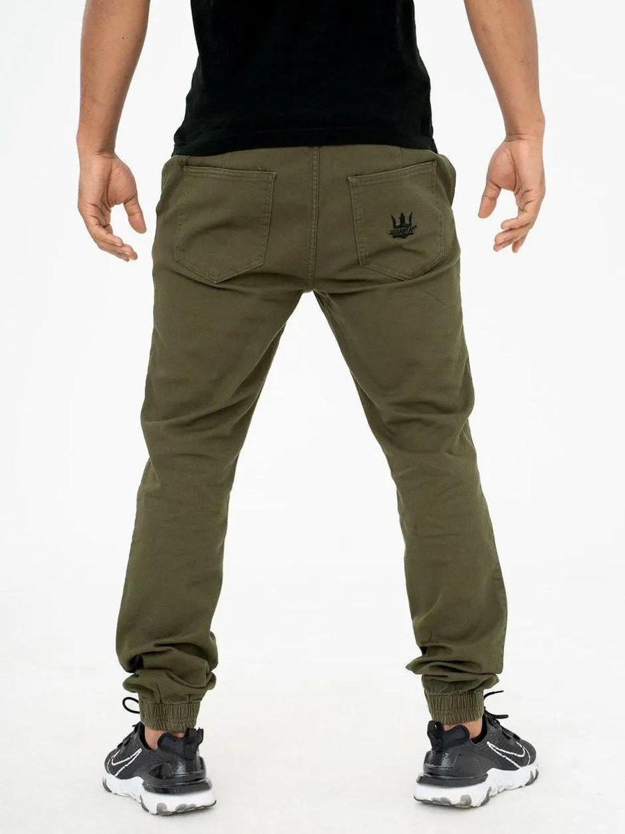 Spodnie Materiałowe Jogger Męskie Oliwkowe / Czarne Jigga Crown L