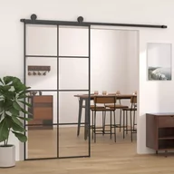 Drzwi wewnętrzne - Drzwi przesuwne, czarne, 102,5x205 cm, szkło ESG i aluminium - miniaturka - grafika 1